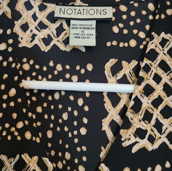 Notations Woman's Short Sleeve Blouse,  Size: Small  Color: Black w/ Patterning - Picture 5 of 9